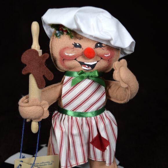 Annalee Mobilitee 9" Doll Vintage 1998 Gingerbreadman Red Striped Apron Chef Hat - Picture 2 of 10